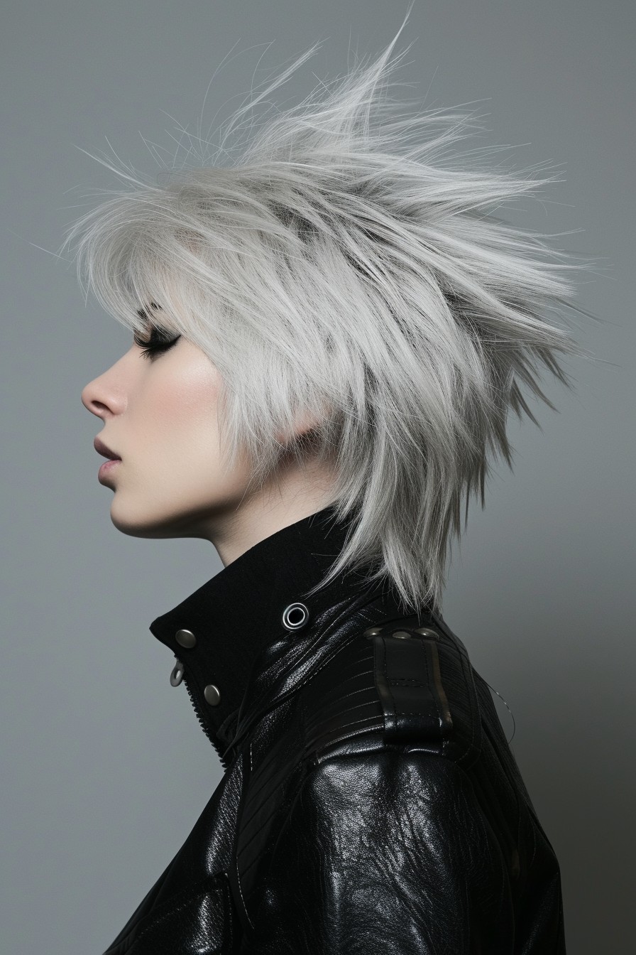 Short Shaggy Mullet in Sleek Silver Grey Tone