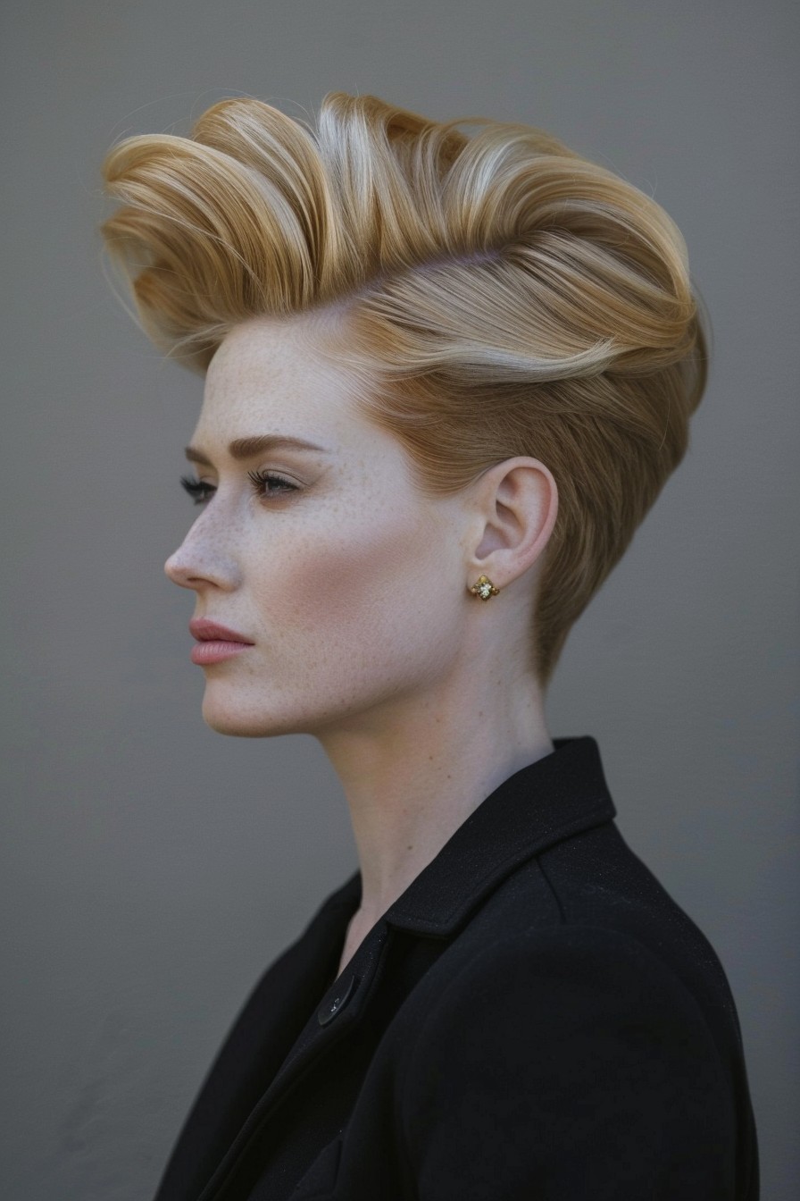 Retro Contemporary Honey Blonde Polished Pompadour