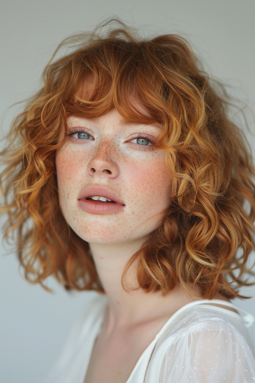 Playful Curly Bob with Bangs