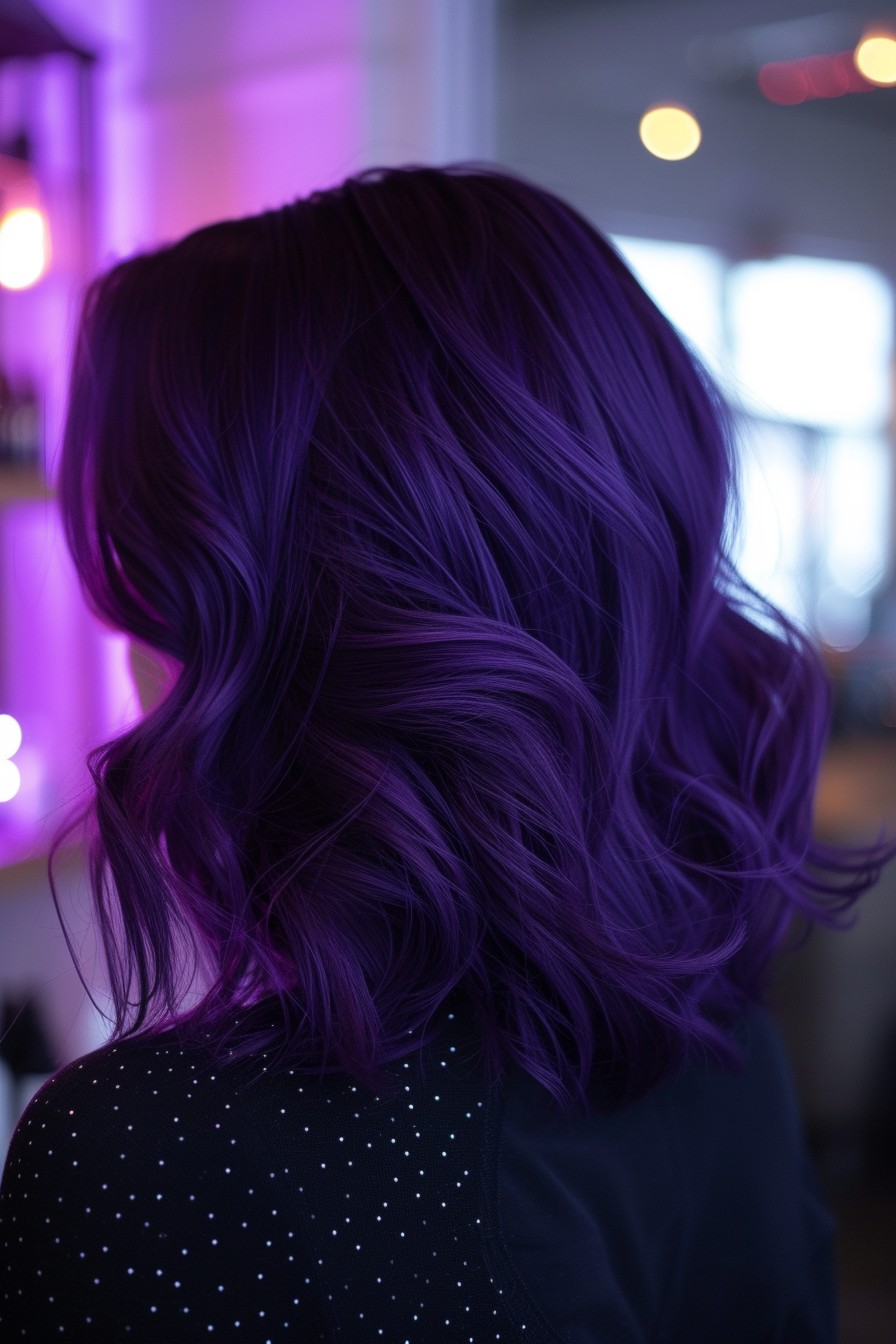 Mid-Back Wavy Hair in Luminescent Midnight Purple