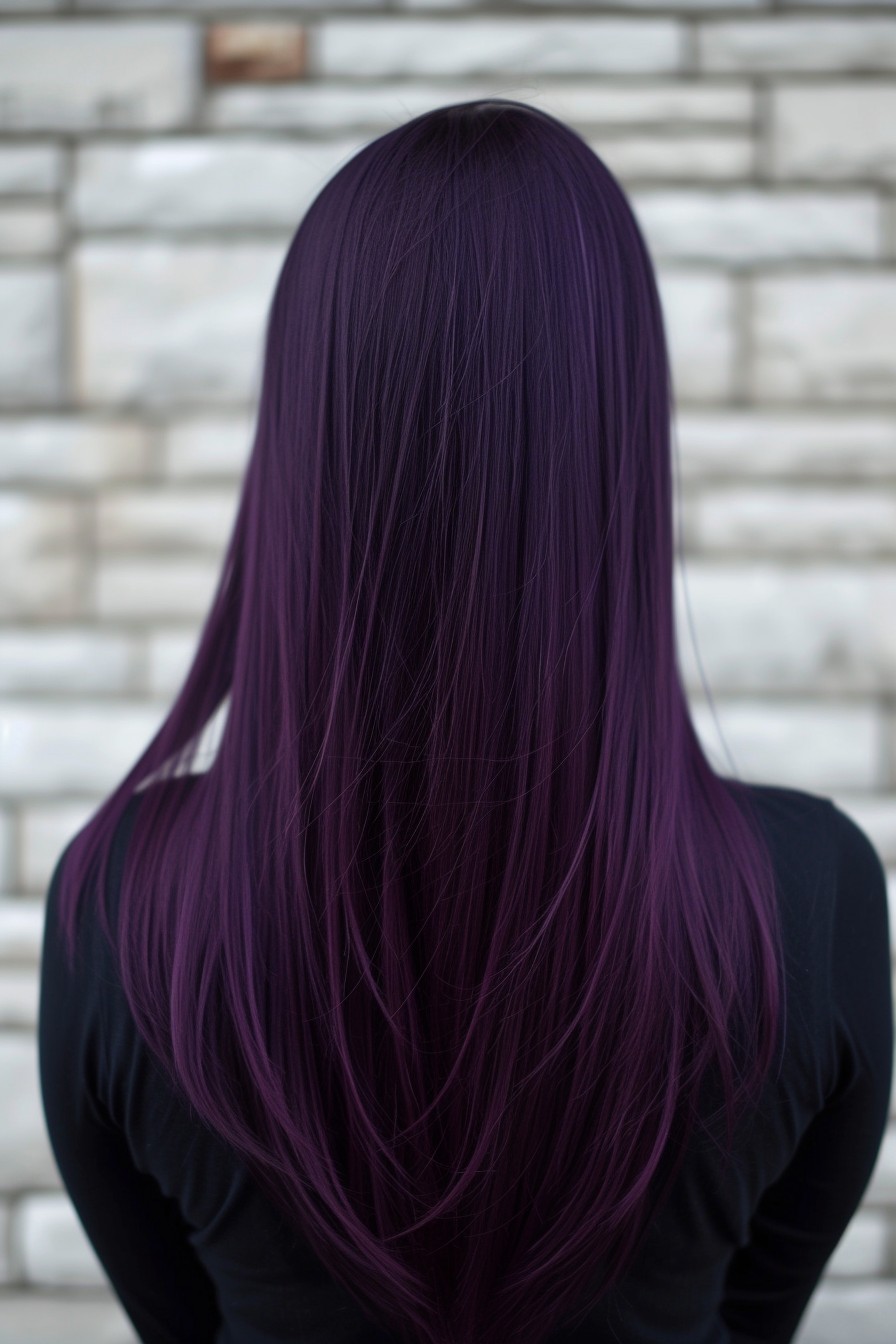 Long Straight Hair with a Bold Midnight Purple Tint