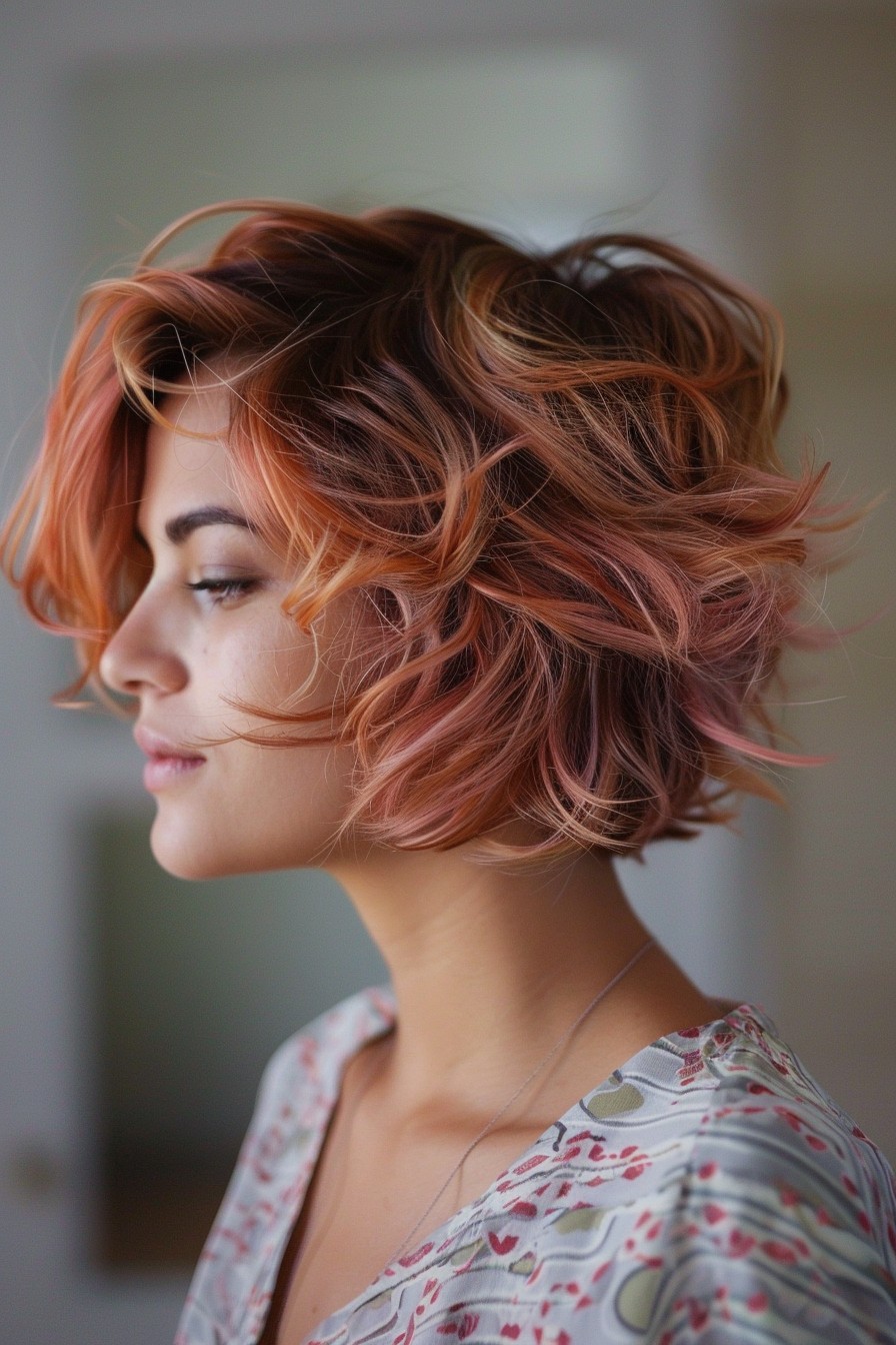 Textured Lob with Rose Gold Highlights