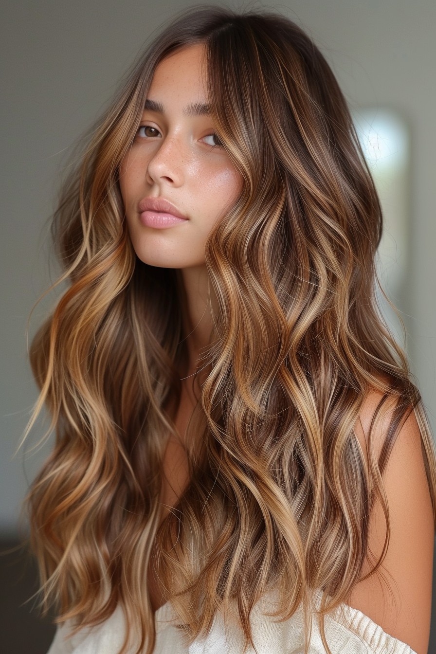 Sun-Kissed Bronze Balayage on Long Waves