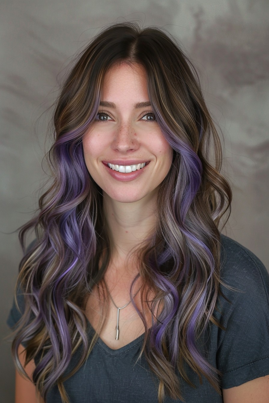 Long Layered Cut with Subtle Lavender Highlights