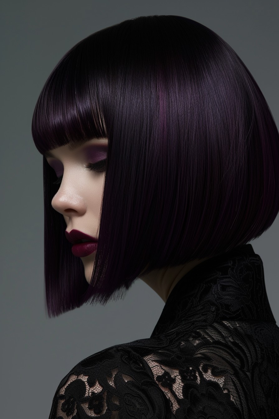 Medium-Length Straight Cut with Deep Midnight Purple Tint