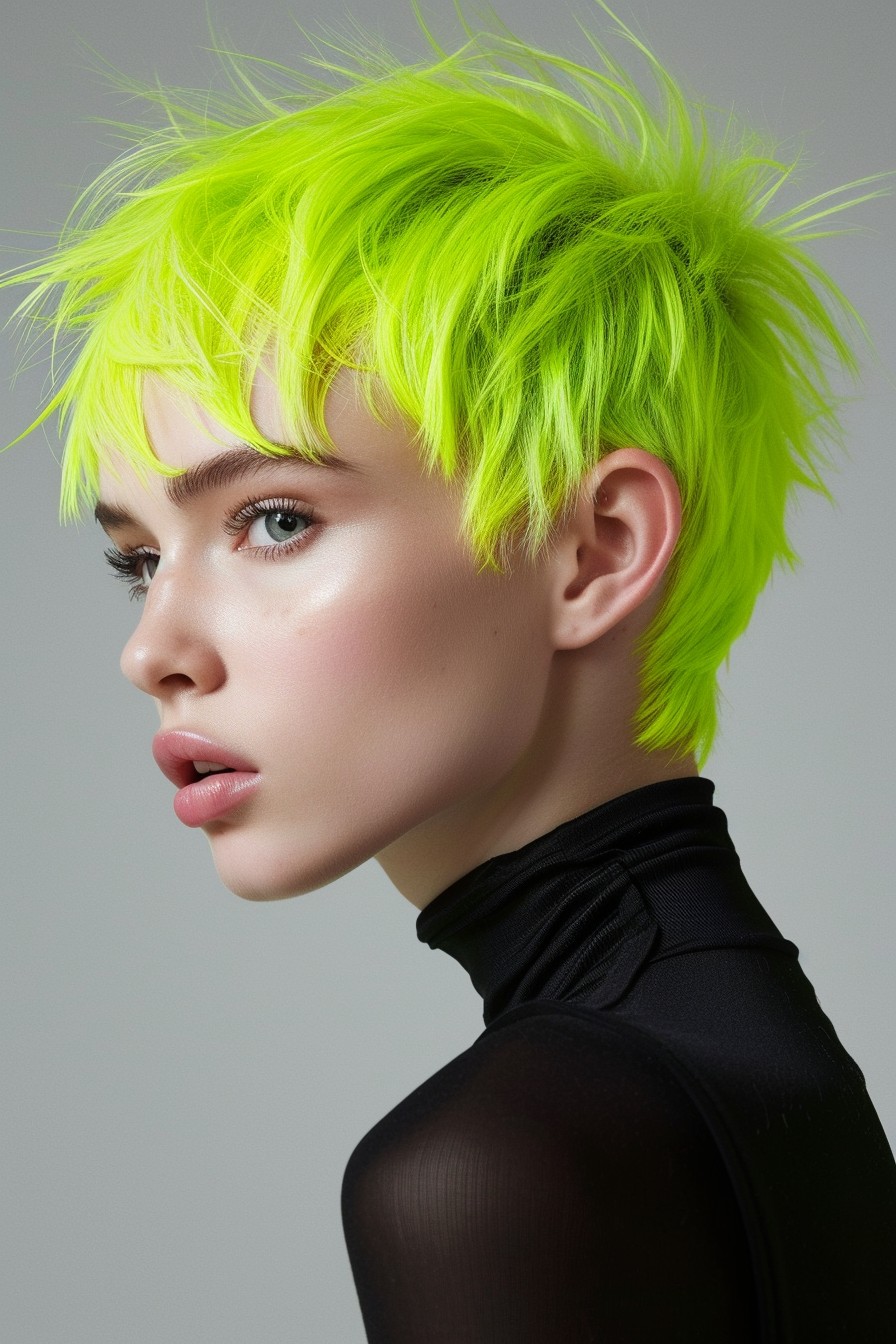 Bold Neon Green Pixie Cut