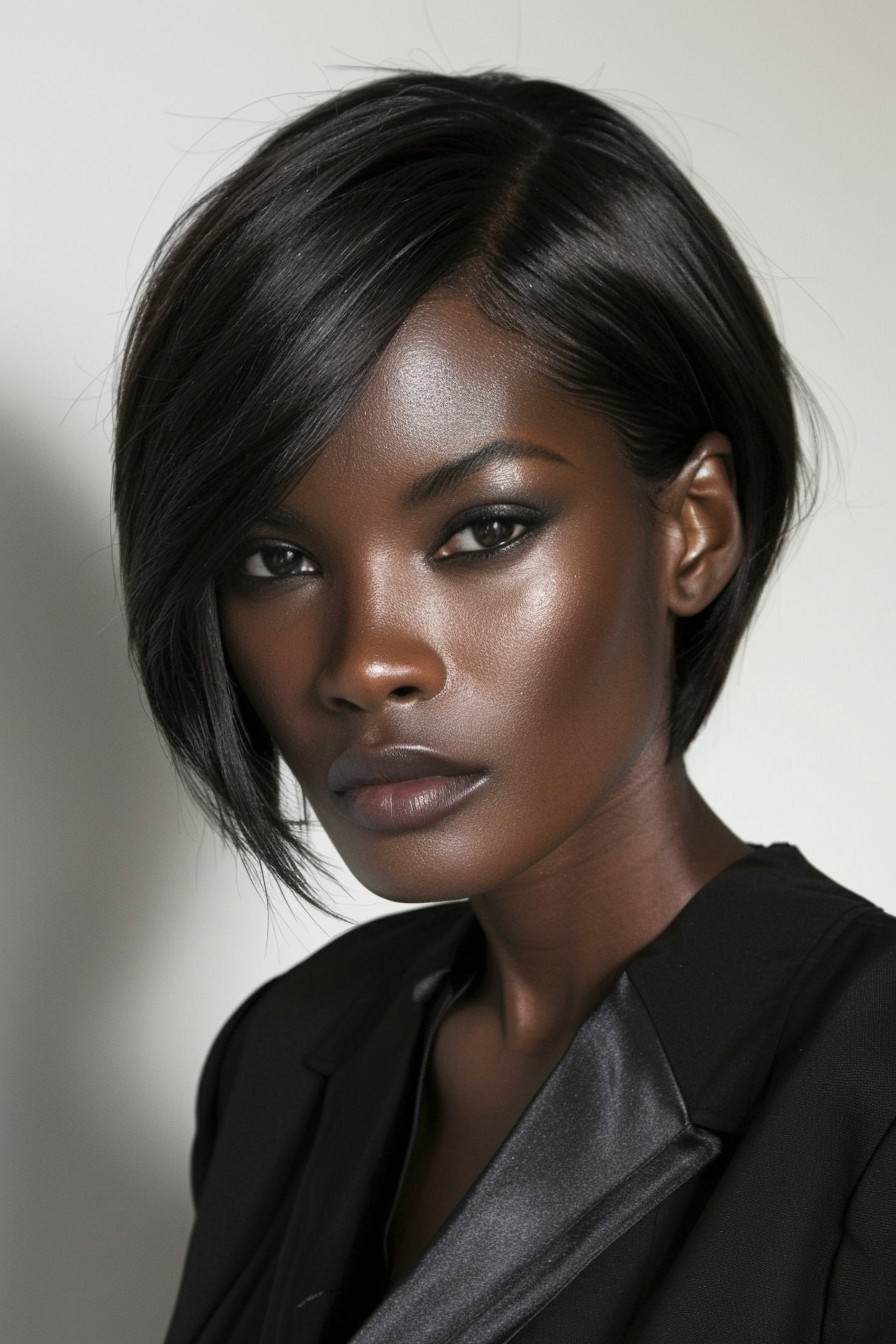 Short Sleek Bob with Deep Side Part for Women Over 40