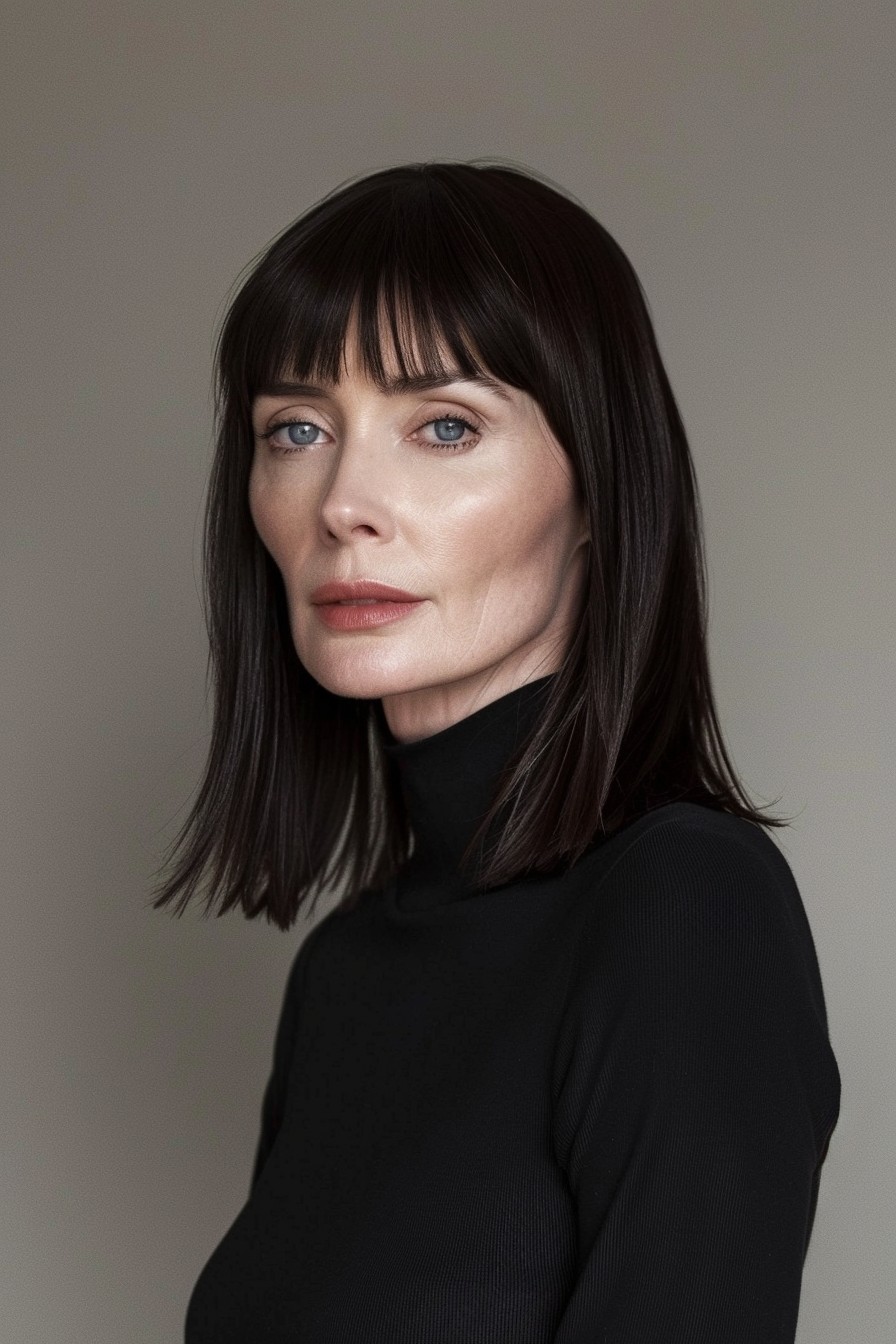 Shoulder-Length Blunt Cut with Straight-Across Bangs