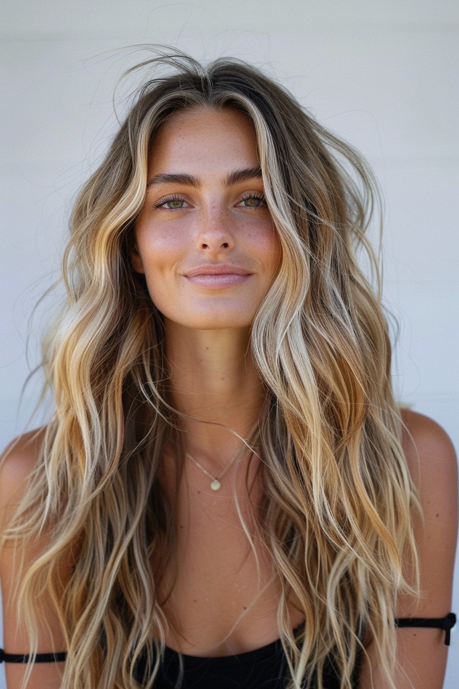 California Blonde Balayage on Long, Wavy Hair