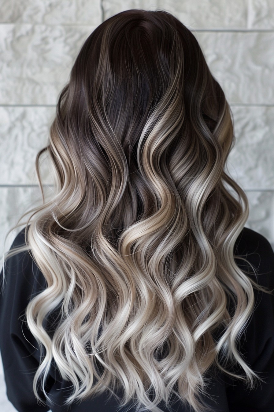 Elegant Icy Blonde Curls on Dark Brown