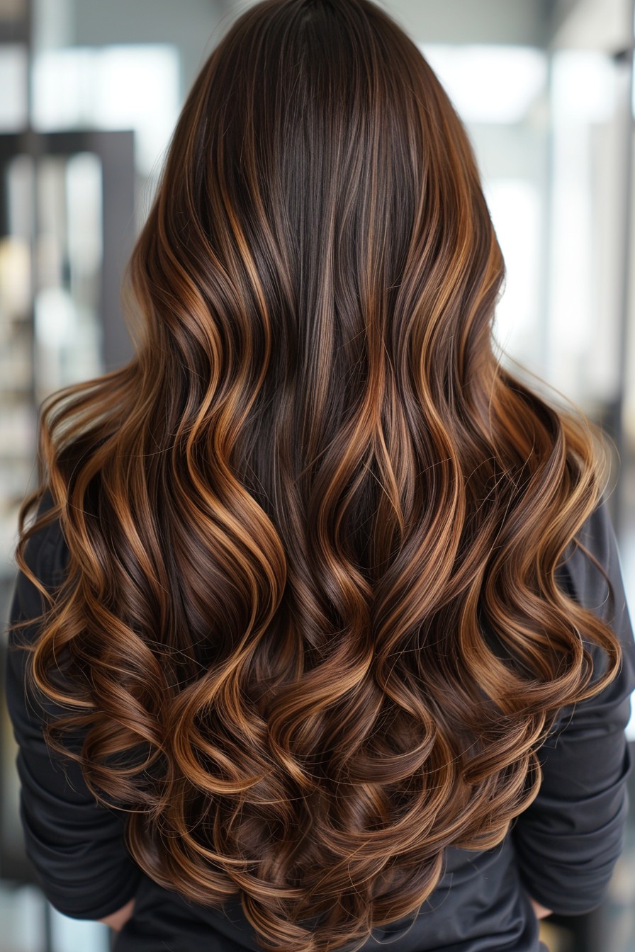 Long California Brunette Hair with Deep Chestnut Lowlights