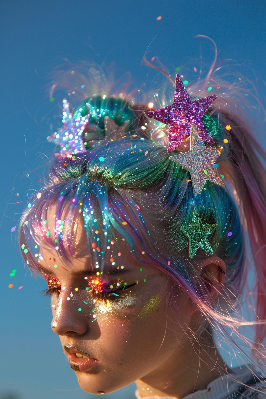 Glittery Festival Space Buns with Star Sequins