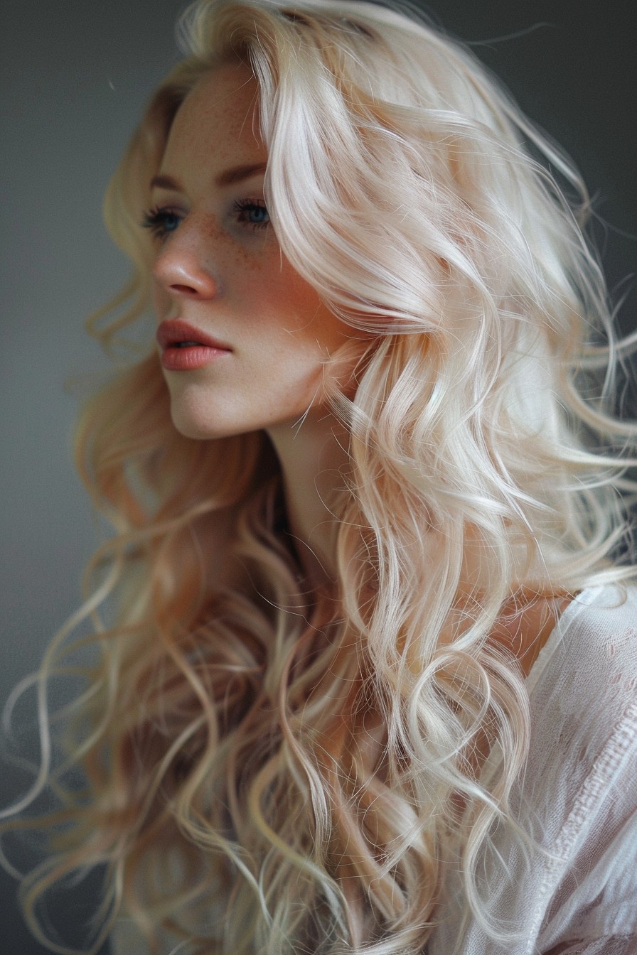 Soft California Blonde Curls with a Hint of Pink