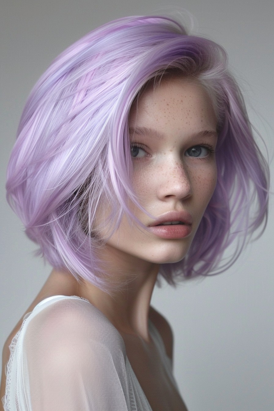 Chic Lavender Bob with Deep Side Part