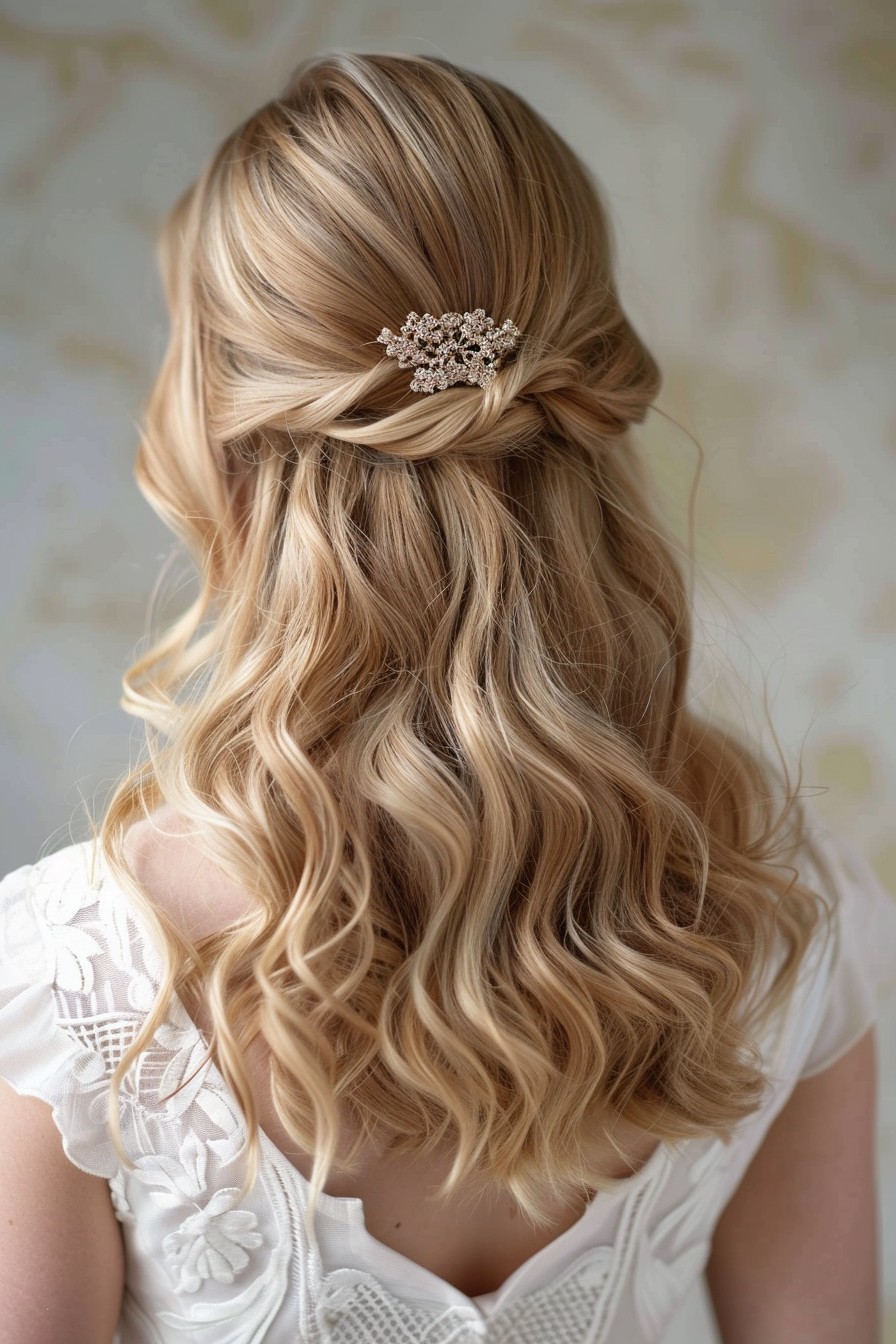 Vintage Half-Up Honey Blonde Curls