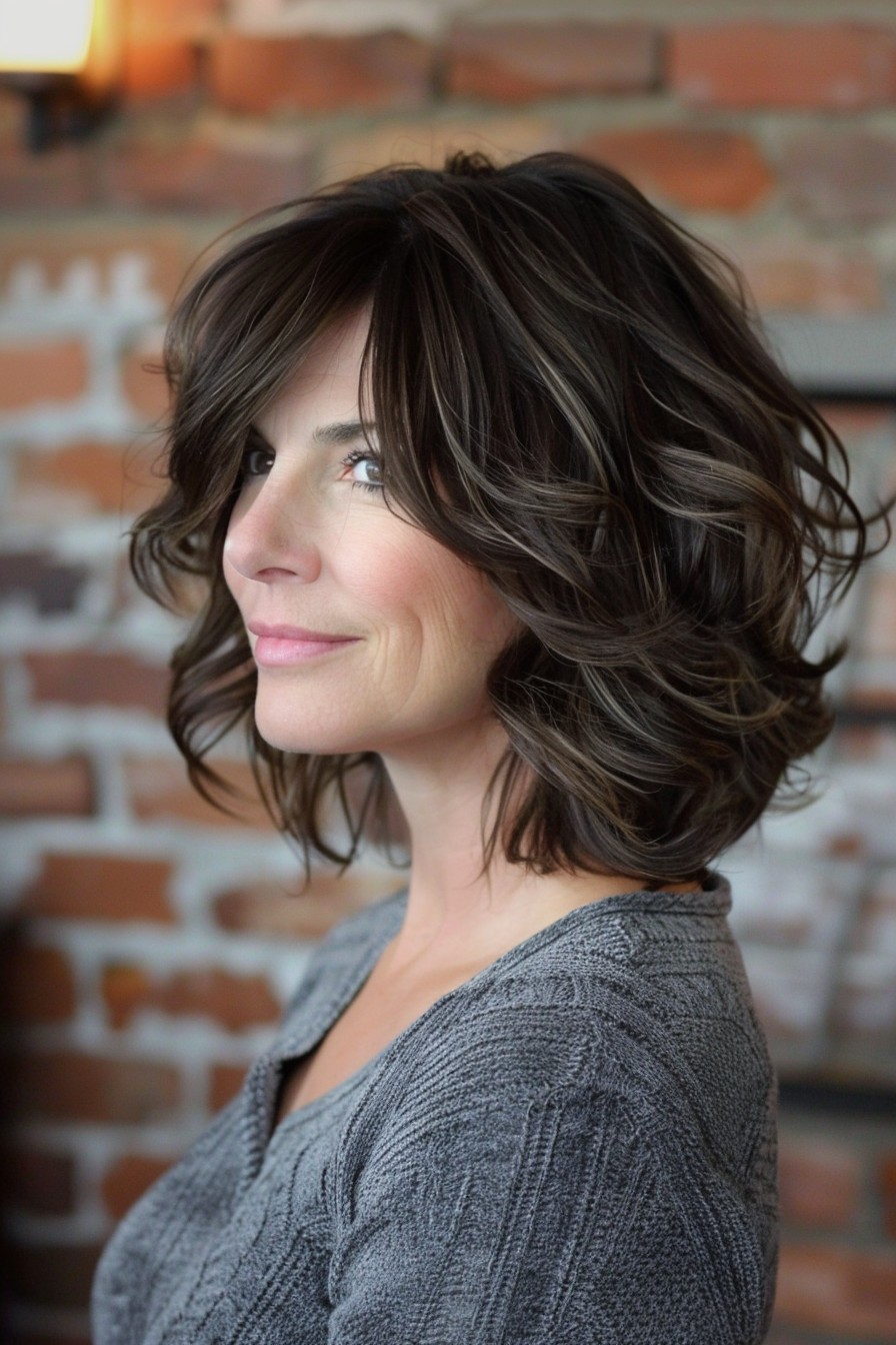 Wavy Bob with Side-Swept Bangs