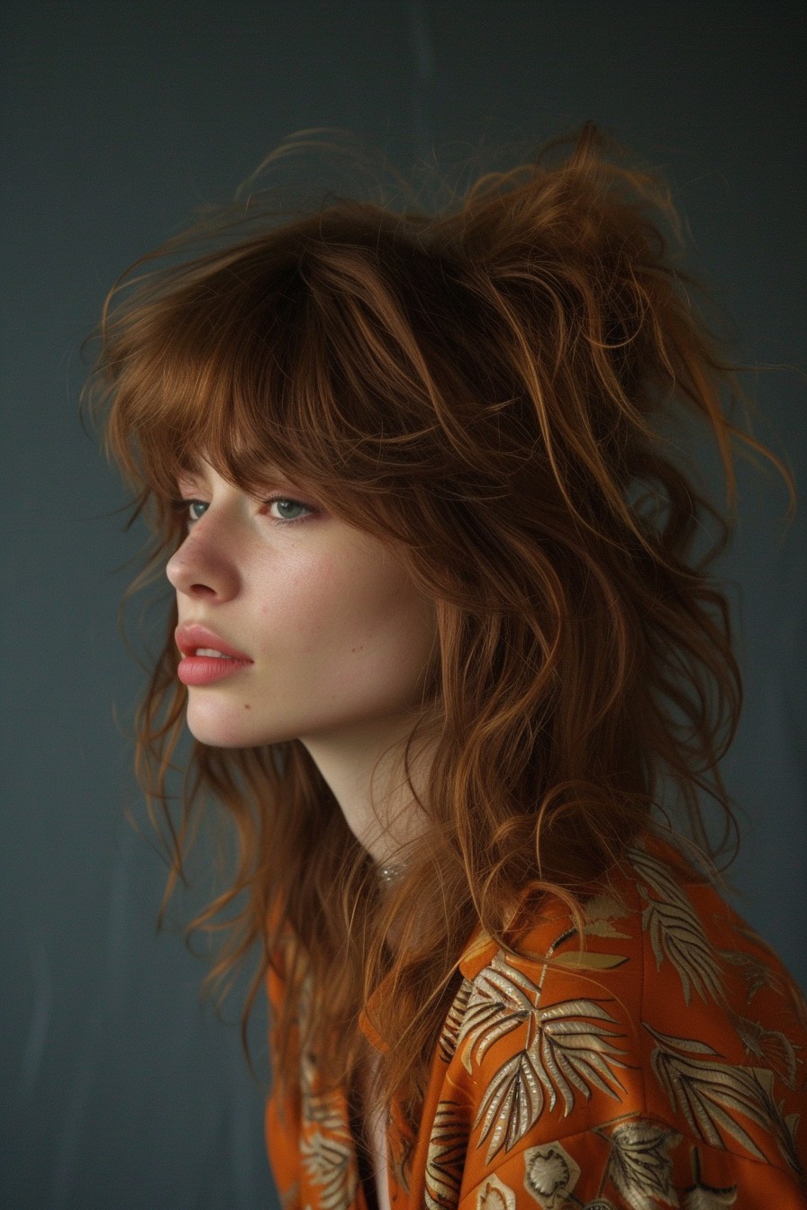 Shaggy Mullet, Long with Sun-Kissed Amber Brown Undertones