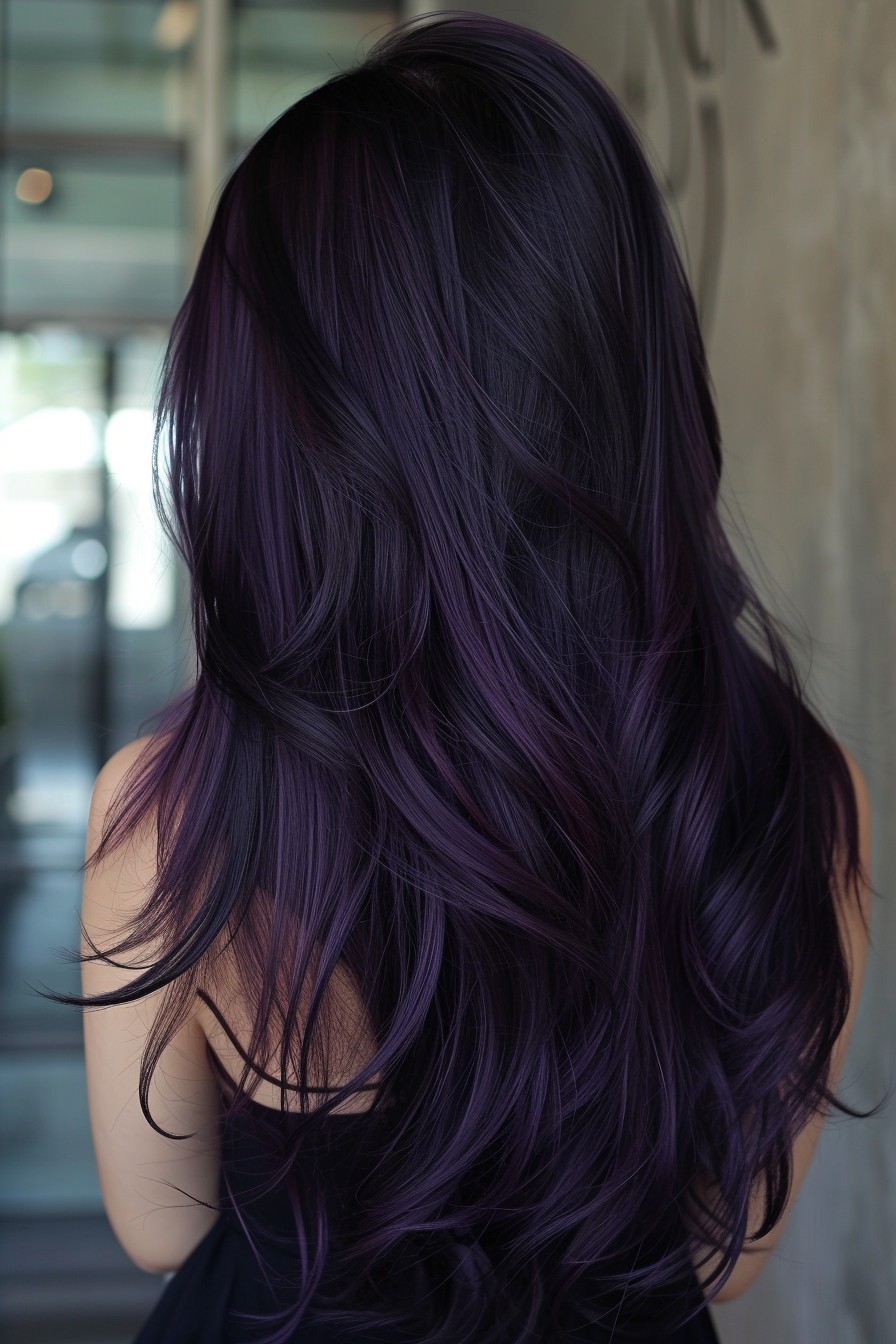 Long Hair with Subtle Midnight Purple Undertone