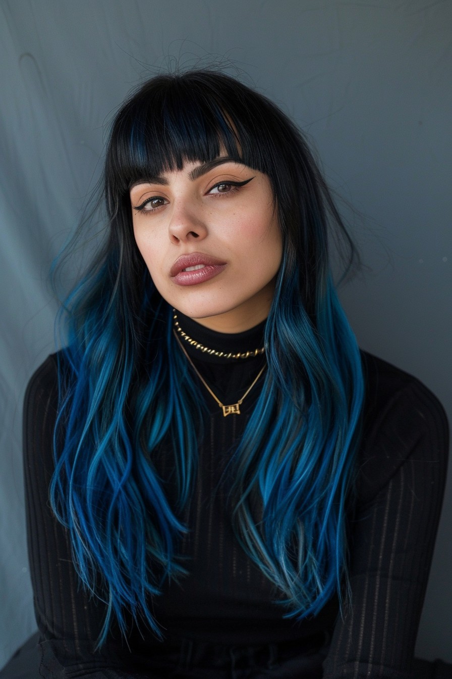 Electric Blue Streaks on Black Hair