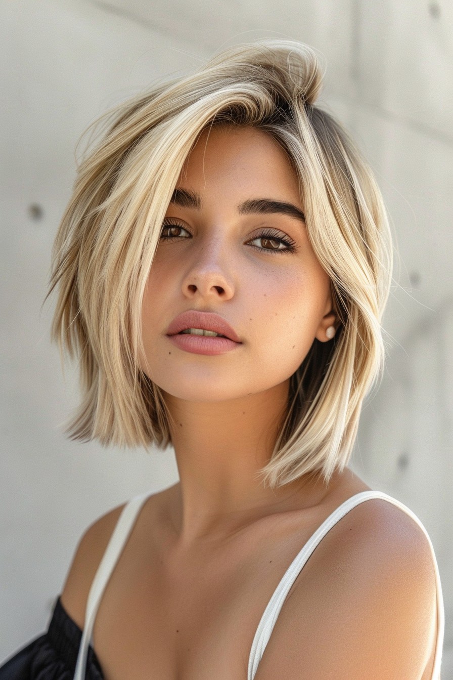 Textured California Blonde Bob with Lowlights