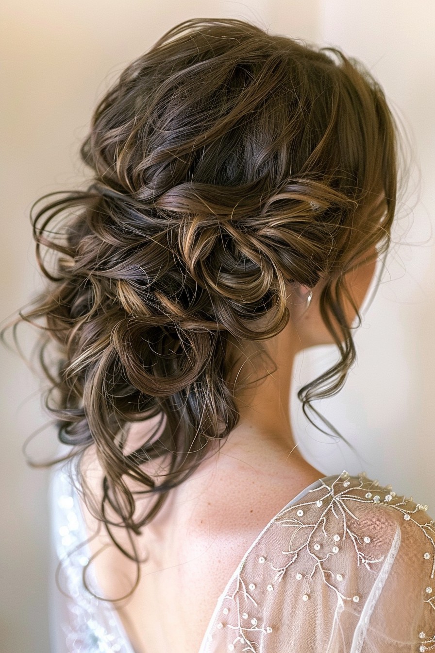 Romantic Sunkissed Brunette Updo with Caramel Babylights