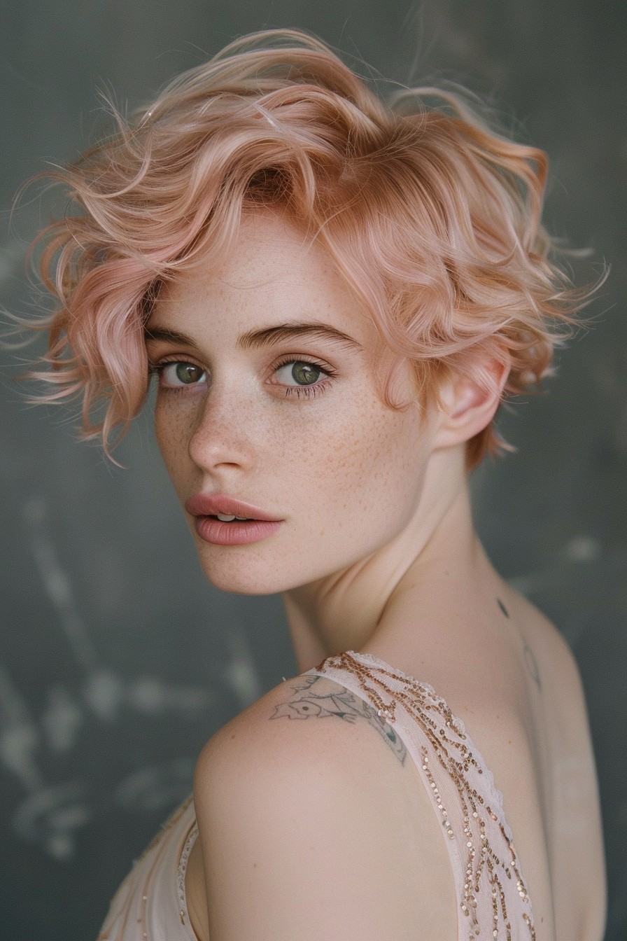 Elegant Side Part Pixie Bob in Rose Gold