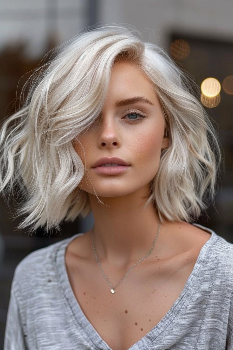 Wavy Bob with Platinum Blonde Shades