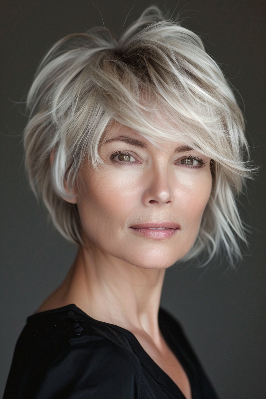 Short Feathered Hairstyle for Women Over 40