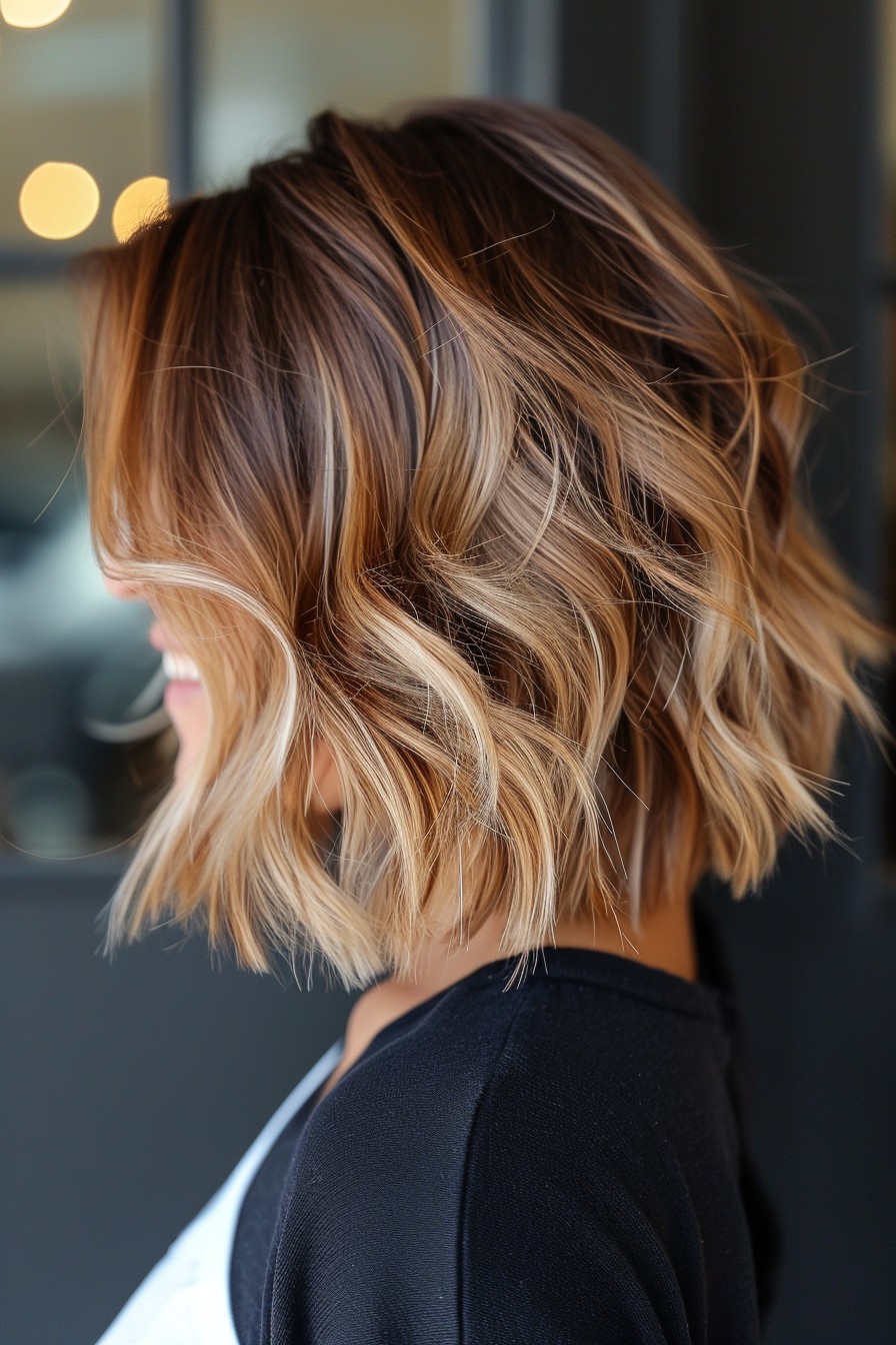 Short California Brunette with Blonde and Auburn Highlights