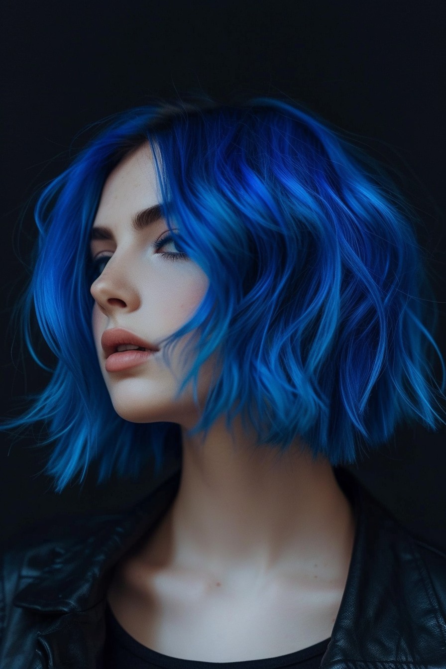 Electric Cobalt Blue Highlights on Short Bob