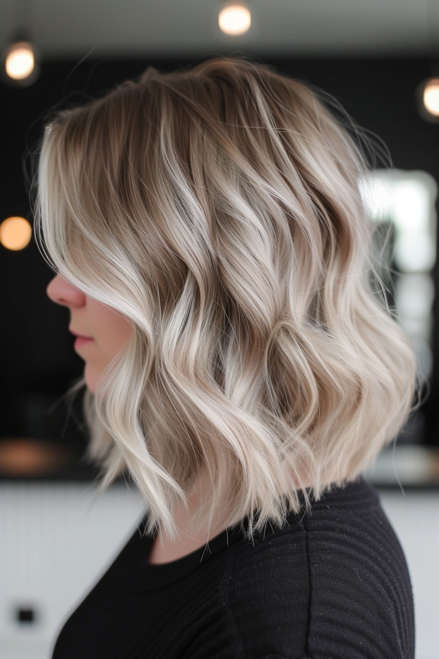 Ash Blonde and Charcoal Lowlights on Shoulder-Grazing Lob