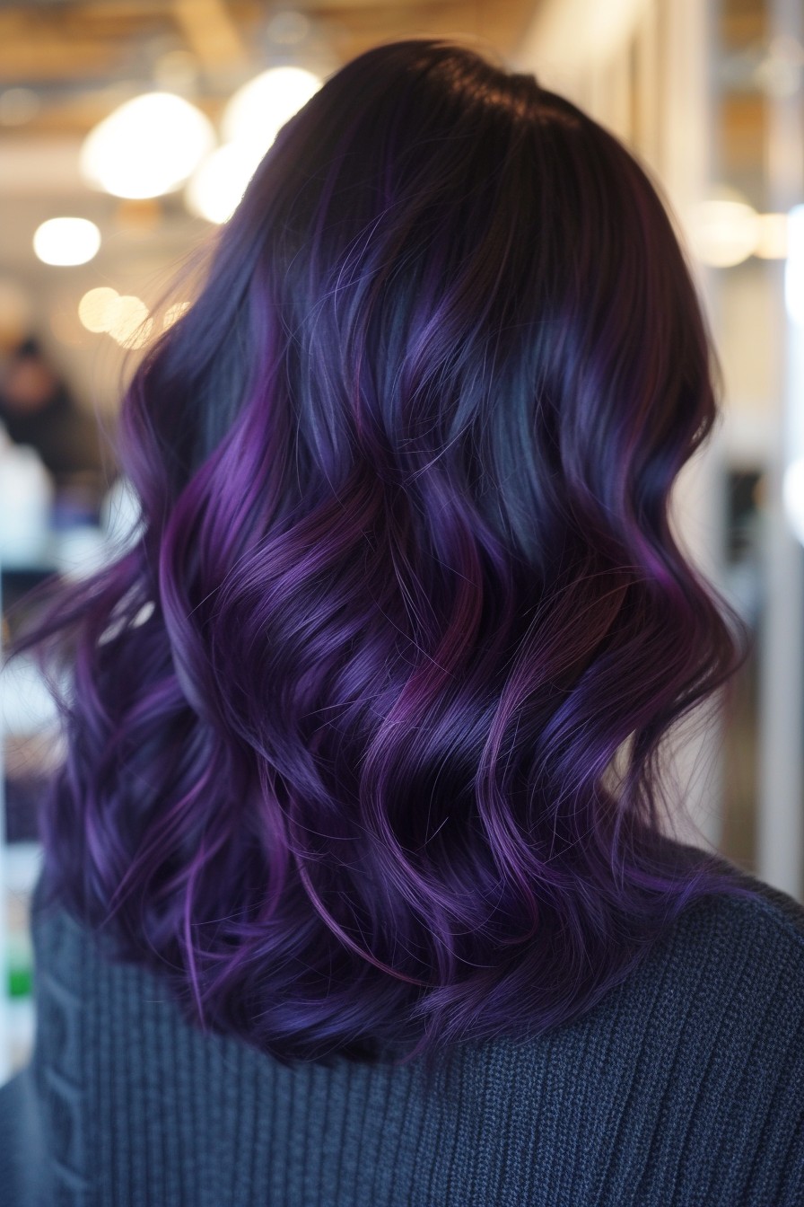 Medium-Length Curls with Midnight Purple Gloss