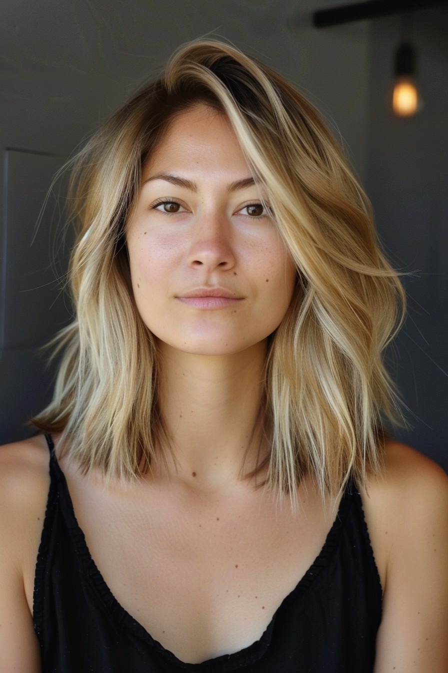 Shoulder-Length Chop with Light California Blonde Highlights