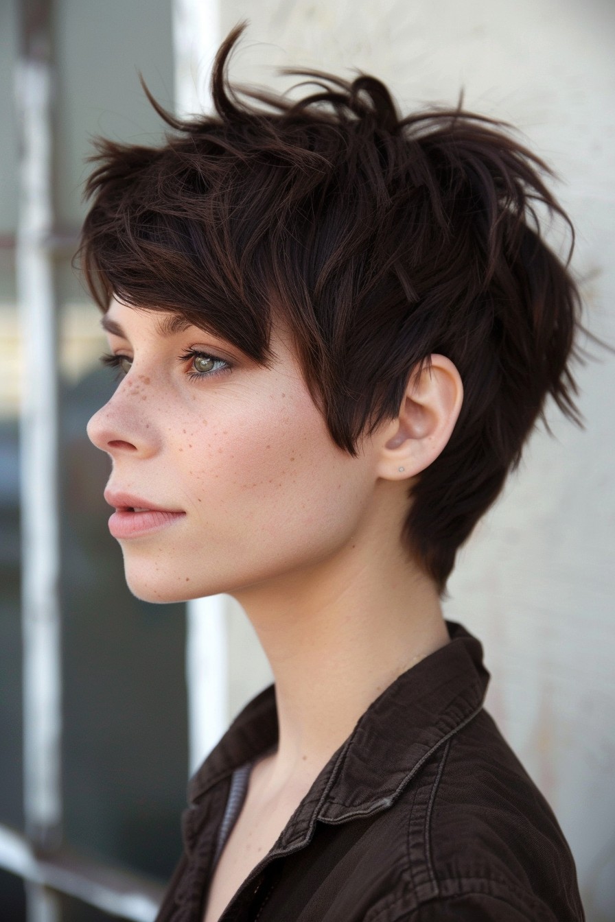 Edgy Textured Chocolate Brown Pixie