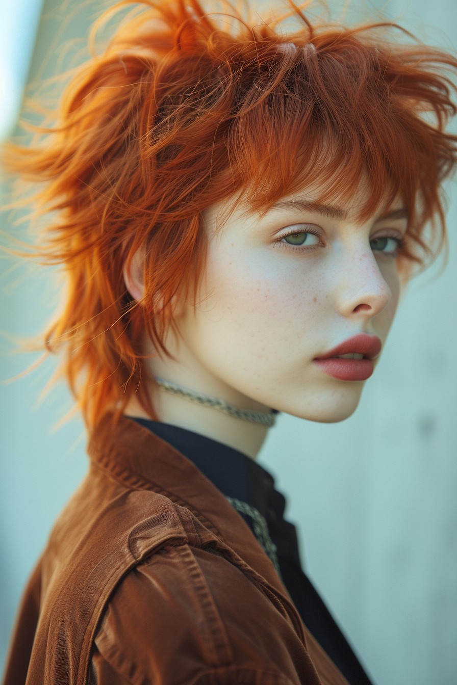 Shaggy Mullet Hairstyle for Women in Sunlit Copper Red