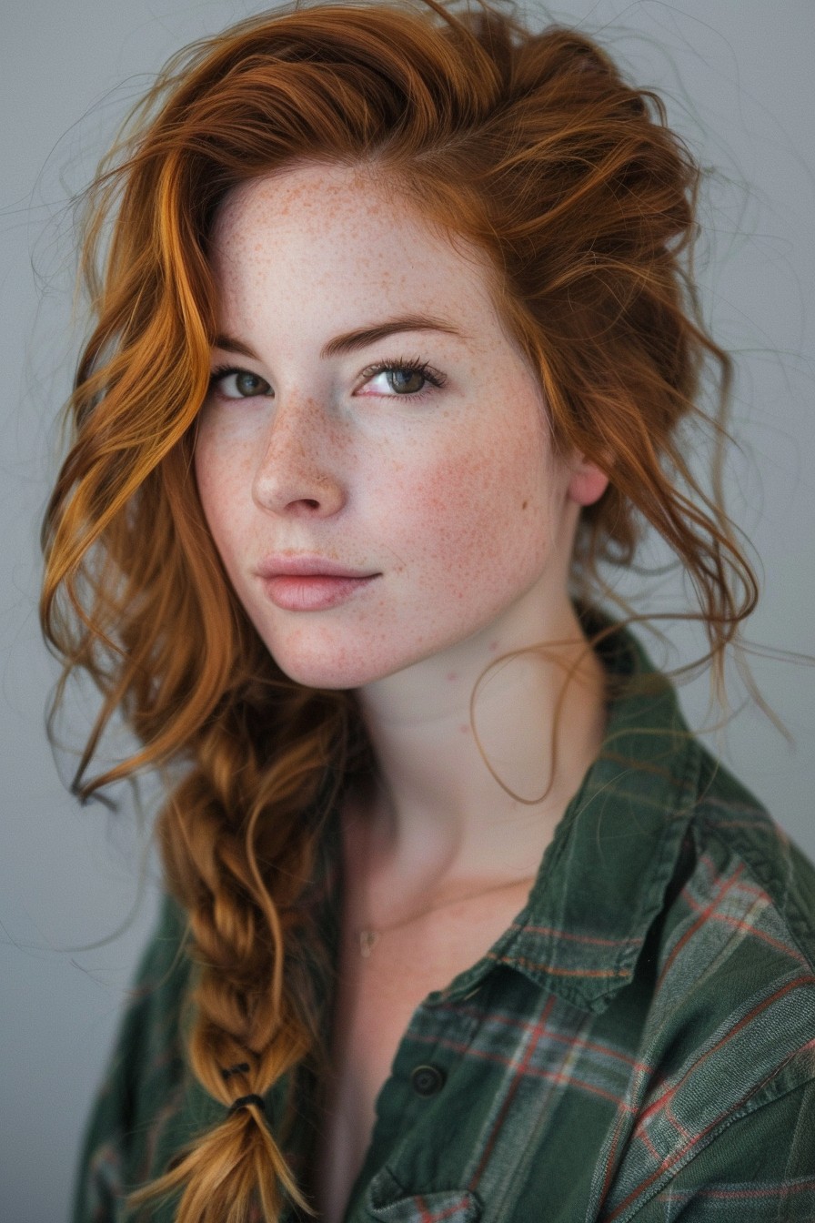 Light Brown Wavy Hair with a Side Braid