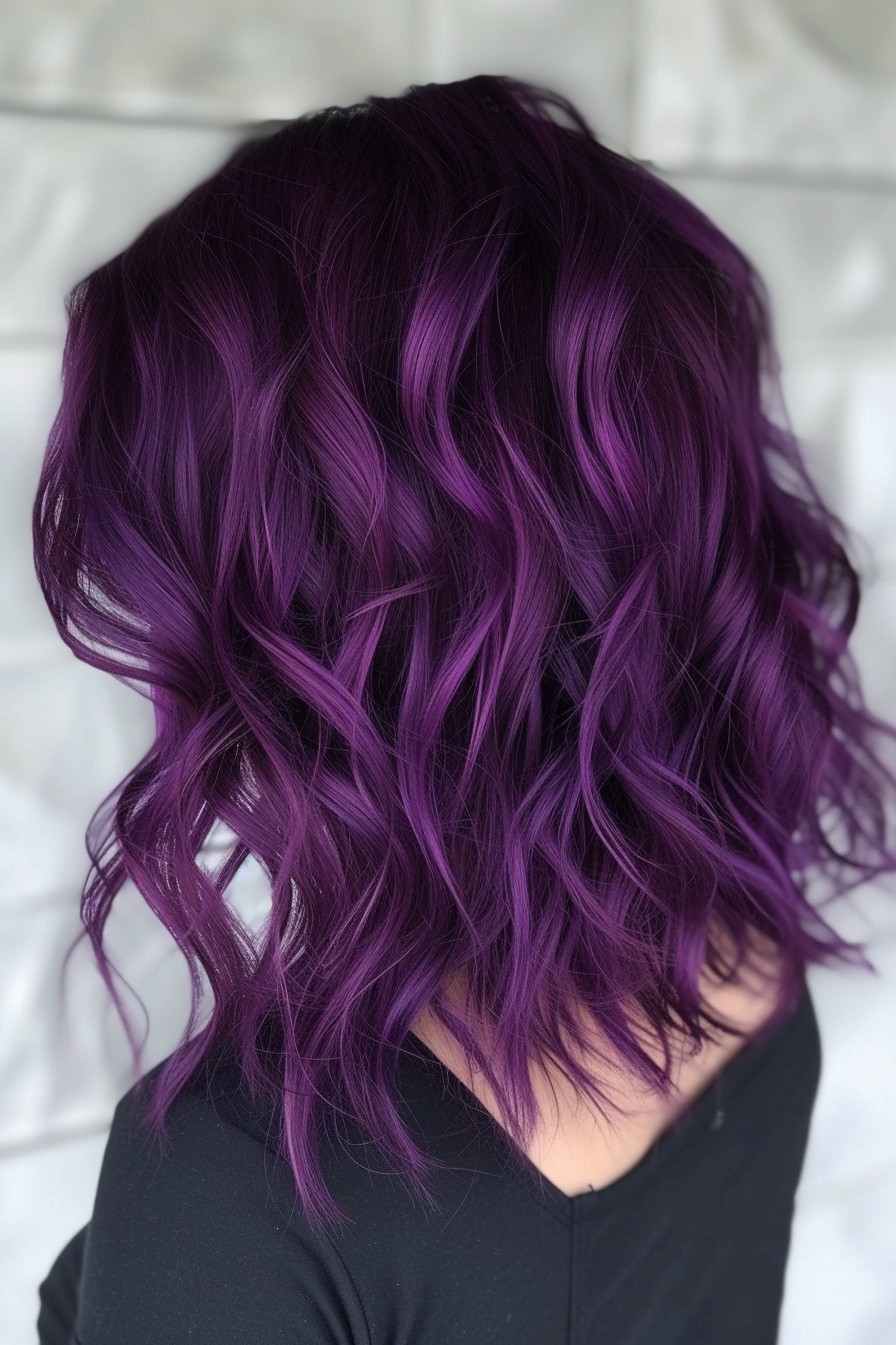 Medium-Length Curly Hair in Vibrant Midnight Purple