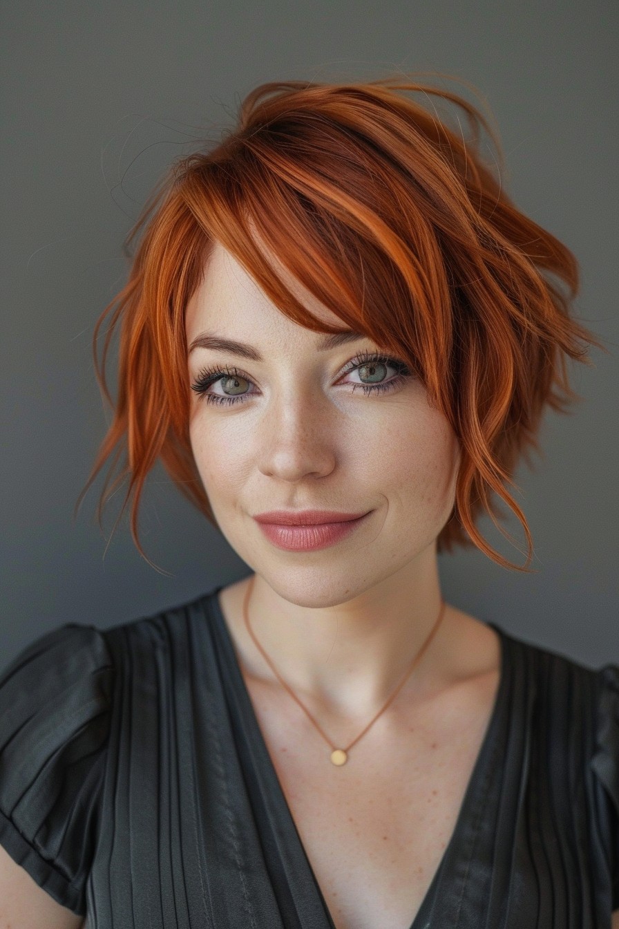 Fiery Copper Pixie Bob with Textured Layers