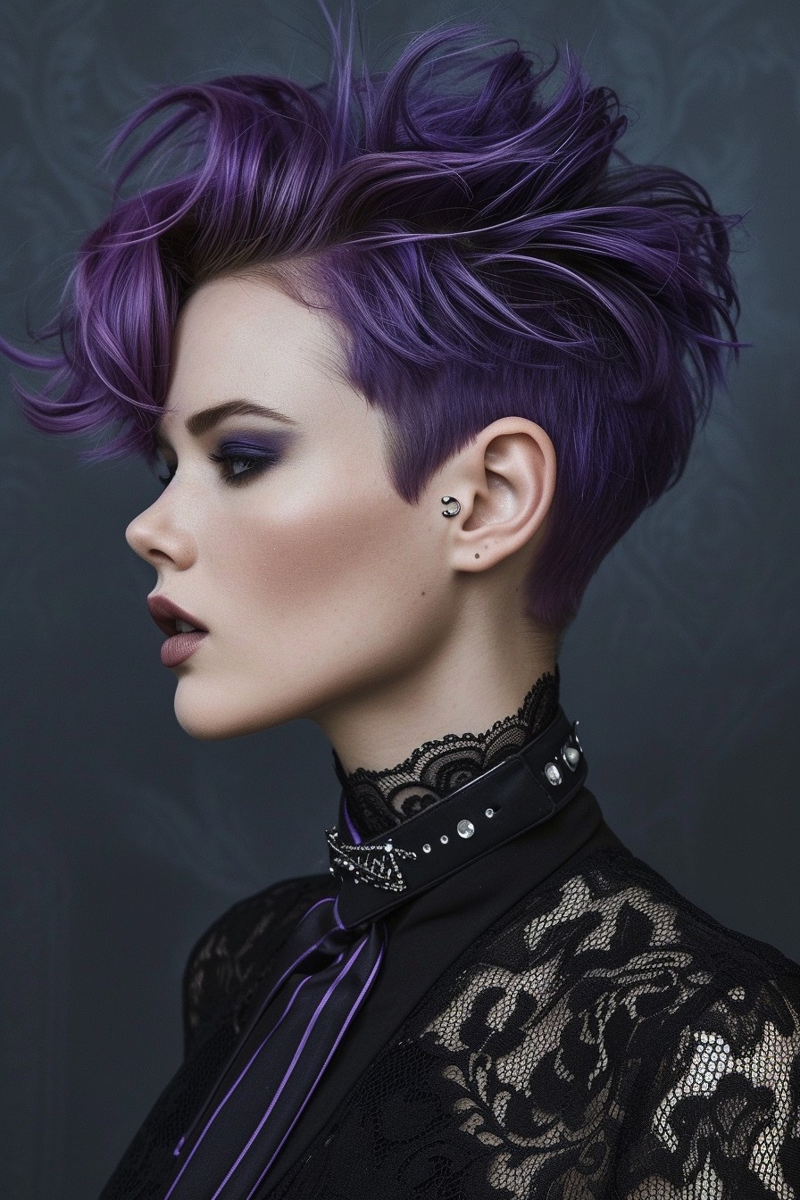 Short Undercut Style in a Striking Midnight Purple