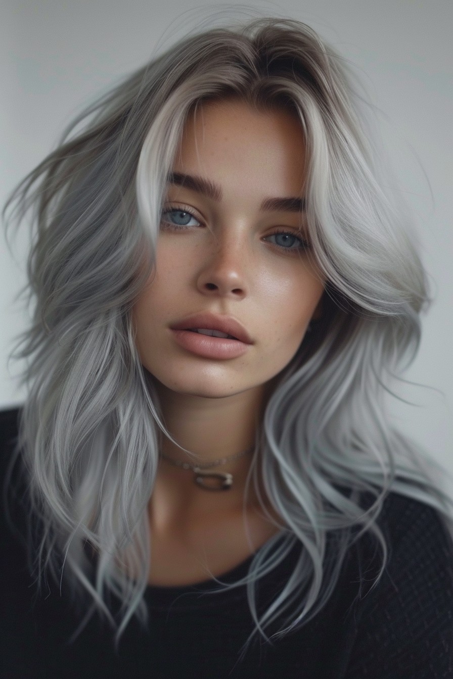 Cool Slate Grey in Medium-Length Hair