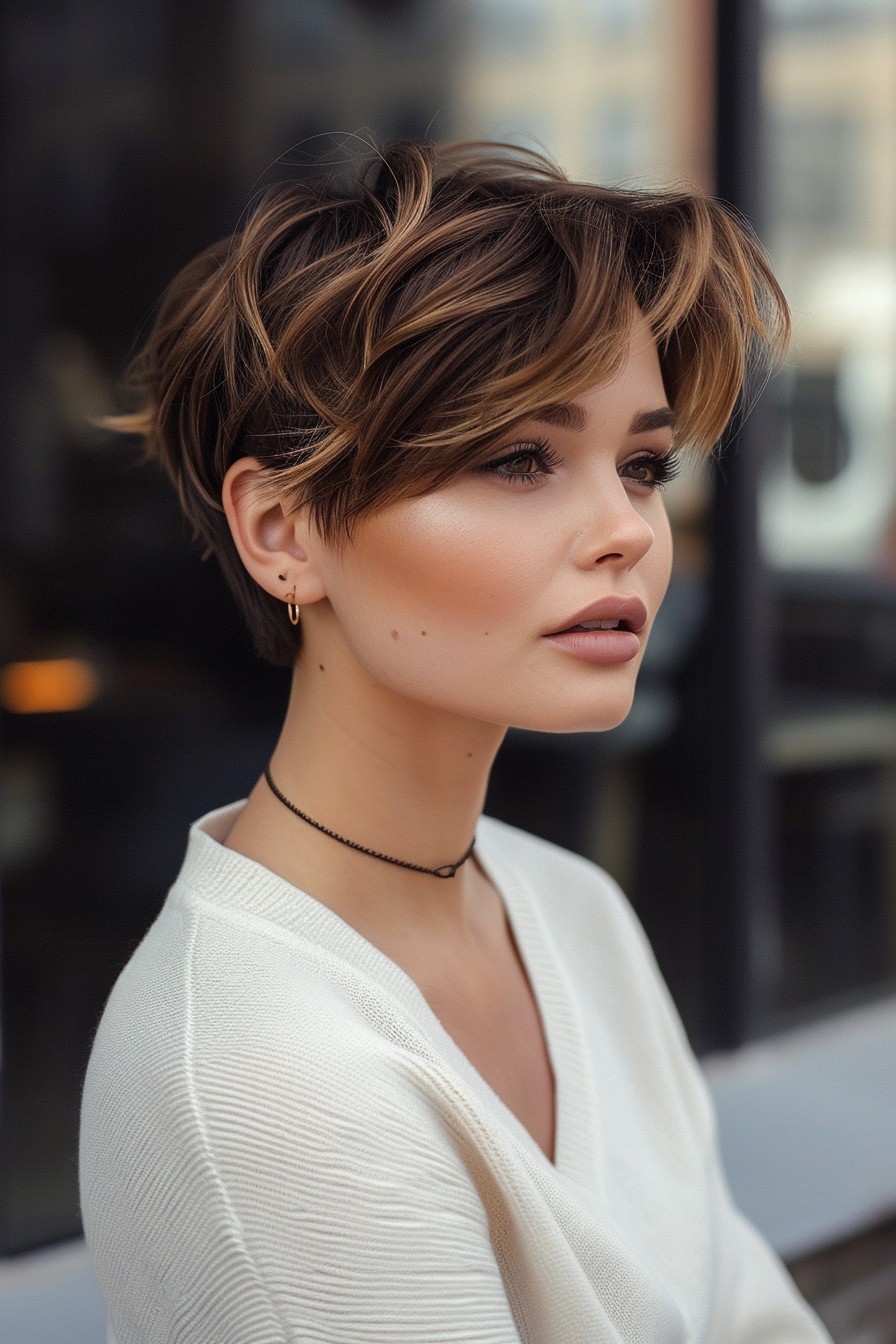 California Brunette Pixie with a Touch of Blonde