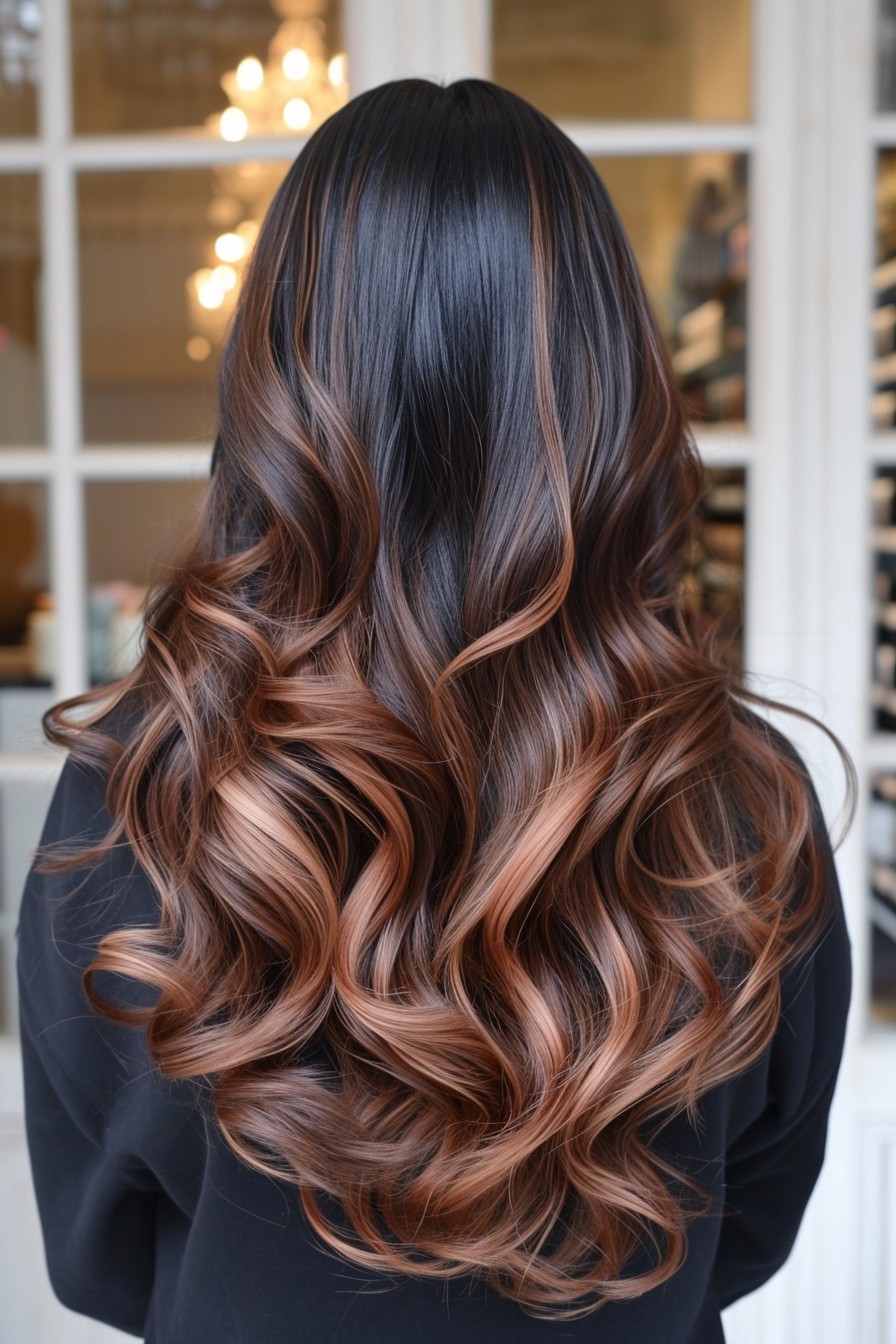 Long California Brunette Hair with Soft Rose Gold Tips