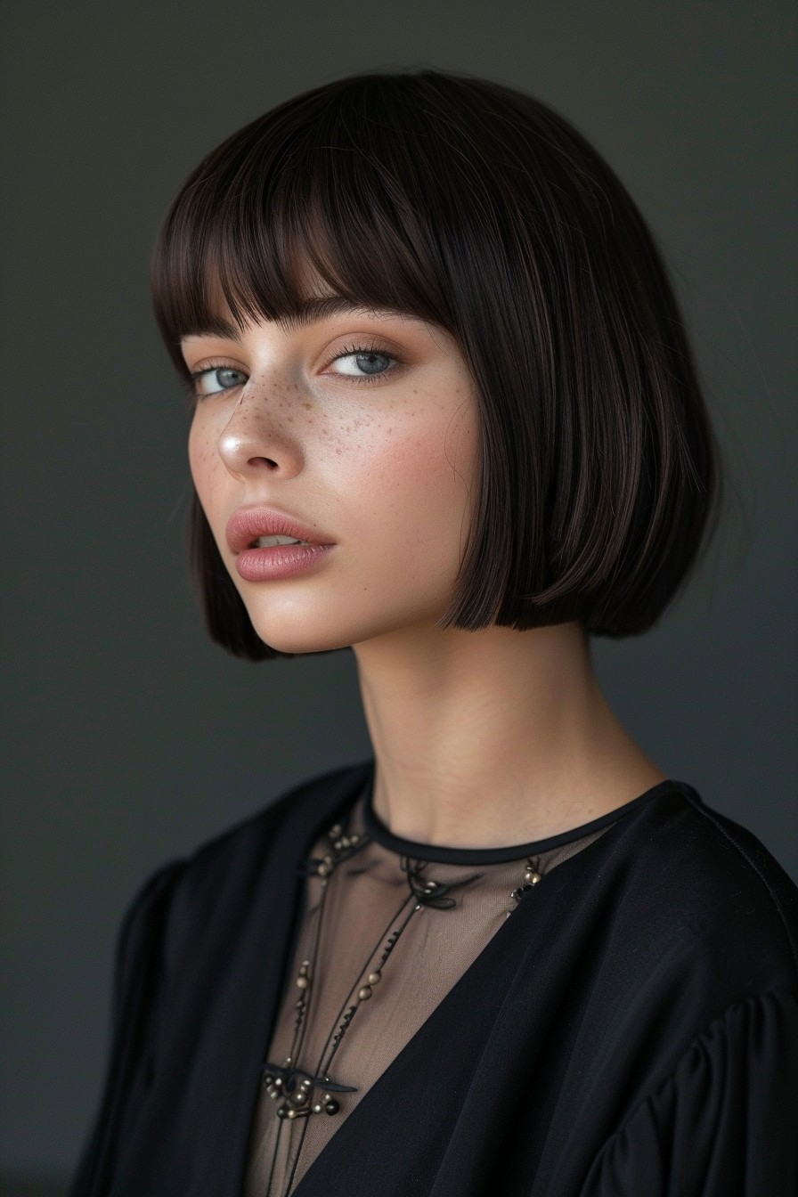 Classic, Straight Ear-Length Bob with Blunt Bangs