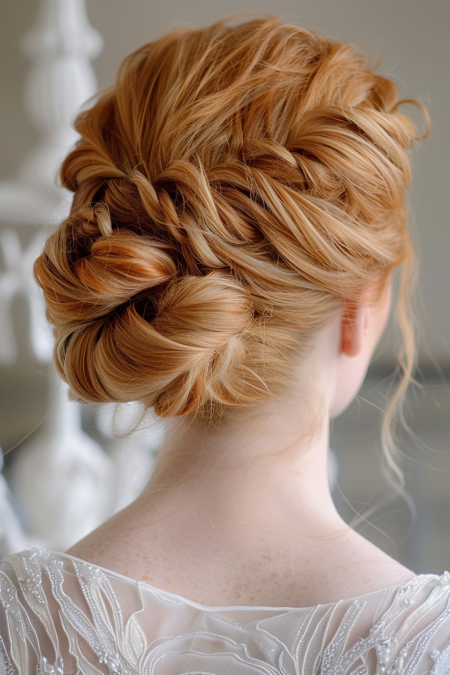 Whimsical Strawberry Blonde Twisted Updo