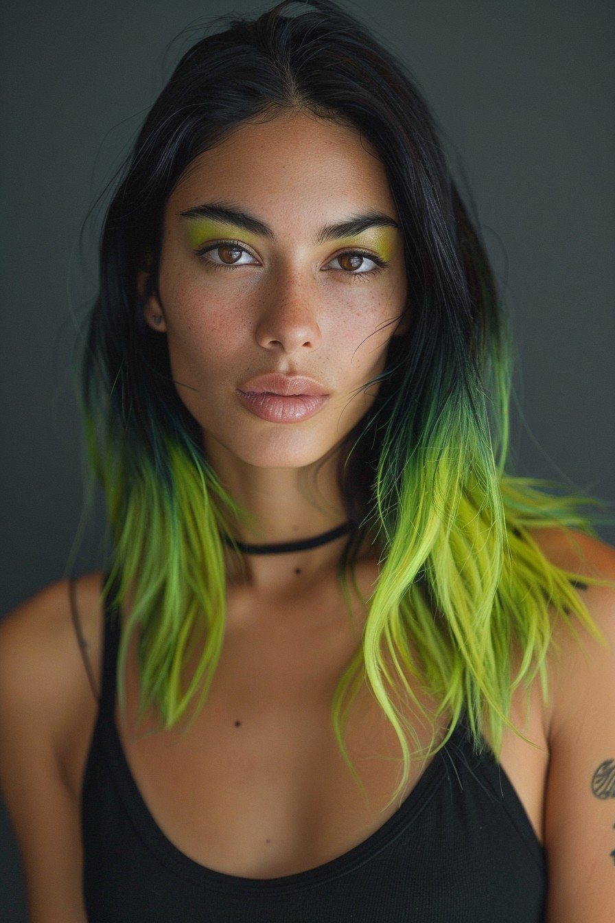 Edgy Dark Roots to Lime Green