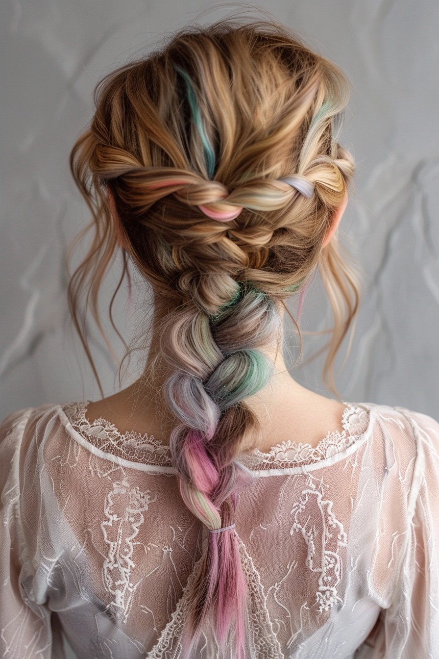 Low, Intricate Fishtail Braid with Pastel Chalk