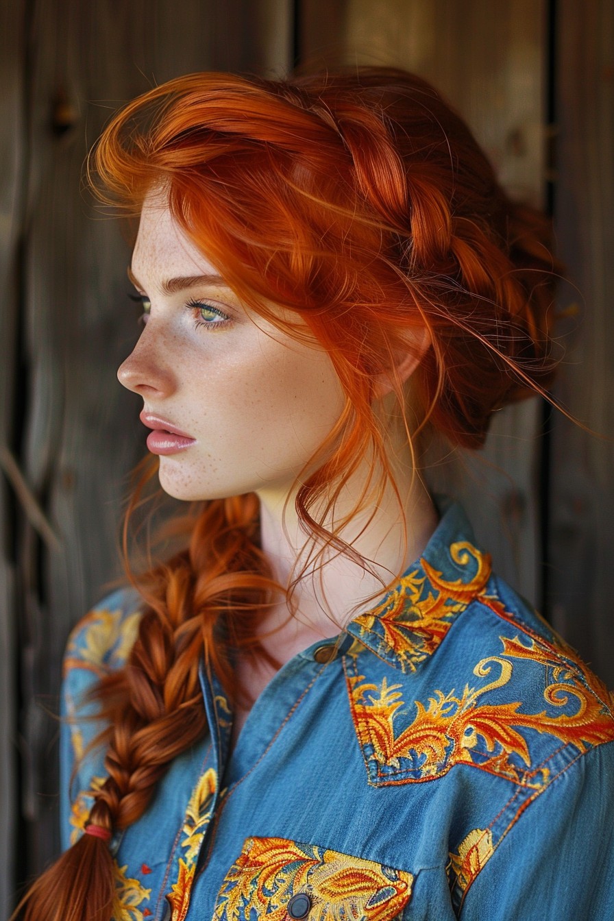 Side-Swept French Braid in Fiery Red