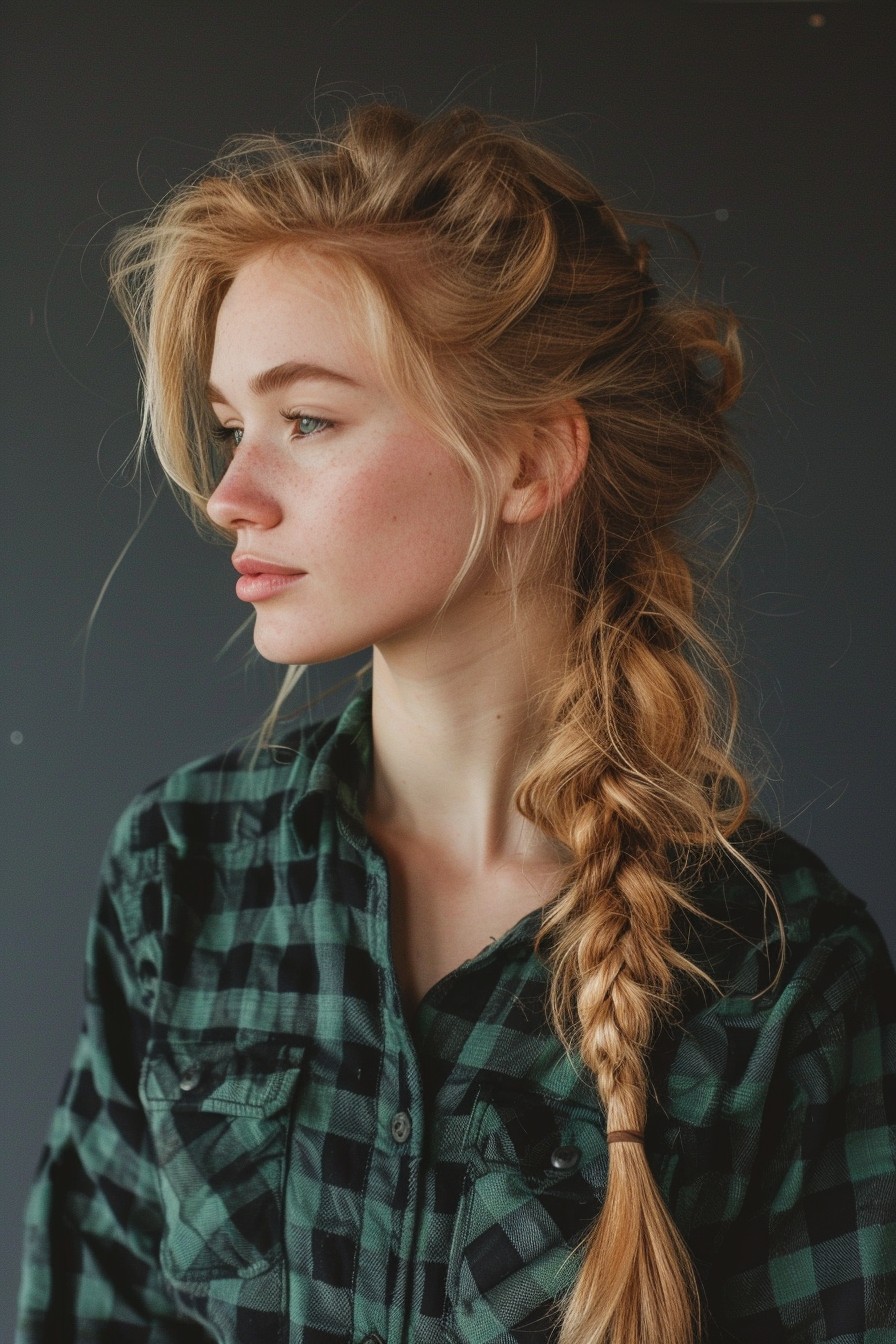 Messy Side Braid in Golden Blonde