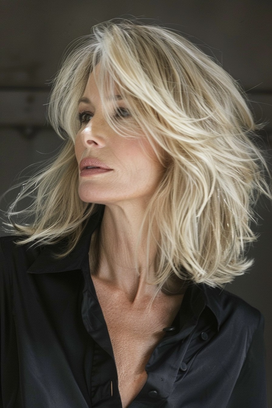 Textured Shoulder-Length Hair with Deep Side Part