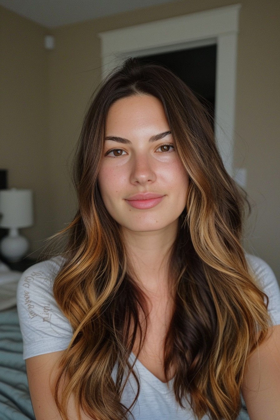 Sunkissed Brunette with Straight Golden Balayage